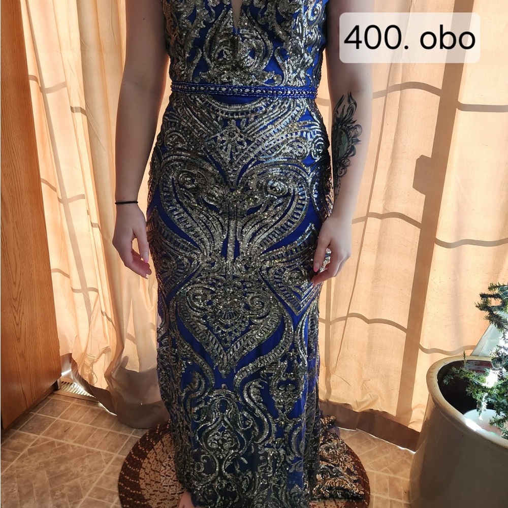 Panoply Royal Blue and Gold Sequin Gown
